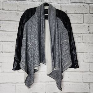 BlankNYC Waterfall Faux Leather Knit Drape Jacket Black Gray Size Small